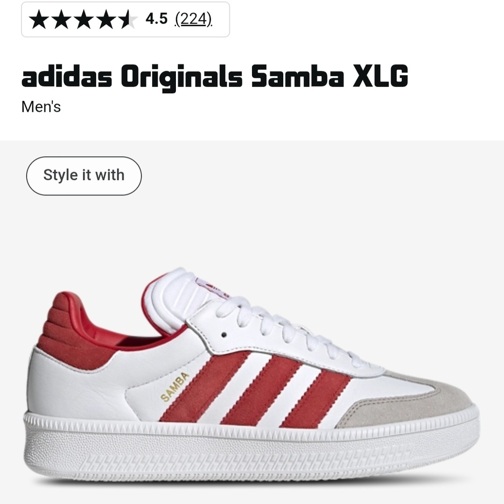 Adidas Samba XLG Men's White and Red Sneakers NWOT
